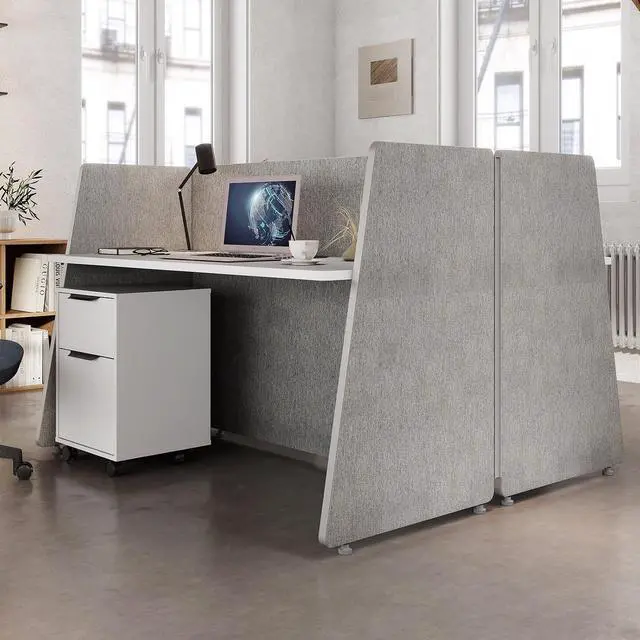 Alt view image 3 of 7 - 2-Person Modular Cubicle Desk Workstation | with Built-in Power & Mobile Storage, Acoustic Privacy Panels | Sleek, Scalable Layout for Modern Teams (White, 2 Person cubicles)