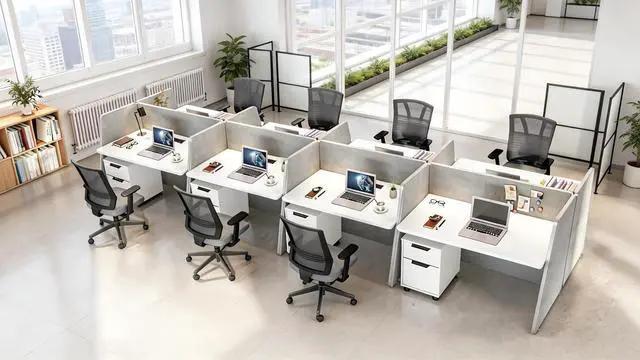 Main image of 8-Person Modular Cubicle Desk Workstation | with Built-in Power & Mobile Storage, Acoustic Privacy Panels | Sleek, Scalable Layout for Modern Teams (White, 8 Person cubicles)