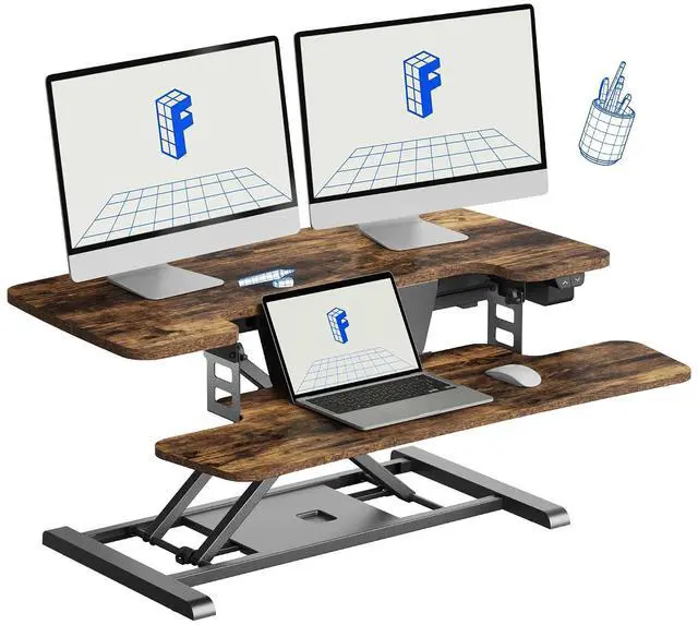 Main image of 35" Electric Standing Desk Converter, Height Adjustable Motorized Desk Riser for Computer Monitors & Laptop Workstation, Rustic Color