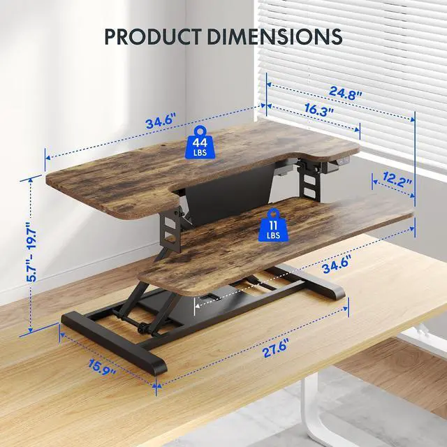 Alt view image 3 of 7 - 35" Electric Standing Desk Converter, Height Adjustable Motorized Desk Riser for Computer Monitors & Laptop Workstation, Rustic Color