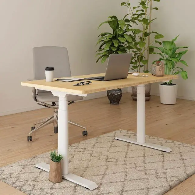 Alt view image 2 of 7 - E6 Pro Large 72" x 30" Organic Modern Bamboo Standing Desk, Electric Dual Motor 3-Stage Height Adjustable Desk with Oval Legs, Heavy Duty 330lbs, Bamboo Desktop, White Frame