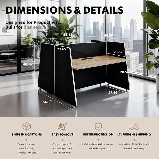 Alt view image 7 of 7 - 2-Person Modular Cubicle Desk Workstation | with Built-in Power & Mobile Storage, Acoustic Privacy Panels | Sleek, Scalable Layout for Modern Teams (Black, 2 Person cubicles)