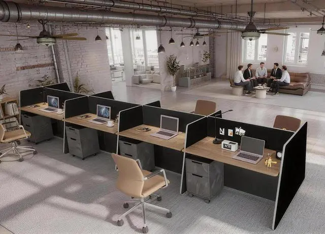 Main image of 8-Person Modular Cubicle Desk Workstation | with Built-in Power & Mobile Storage, Acoustic Privacy Panels | Sleek, Scalable Layout for Modern Teams (Black, 8 Person cubicles)
