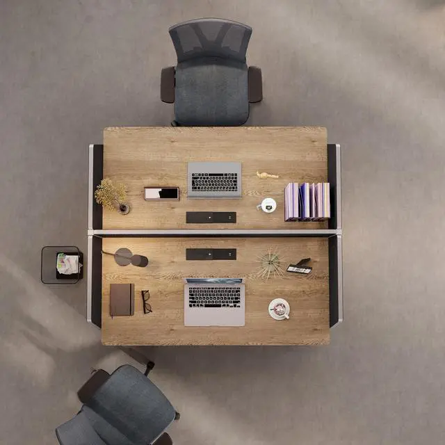 Alt view image 2 of 7 - 2-Person Modular Cubicle Desk Workstation | with Built-in Power & Mobile Storage, Acoustic Privacy Panels | Sleek, Scalable Layout for Modern Teams (Black, 2 Person cubicles)