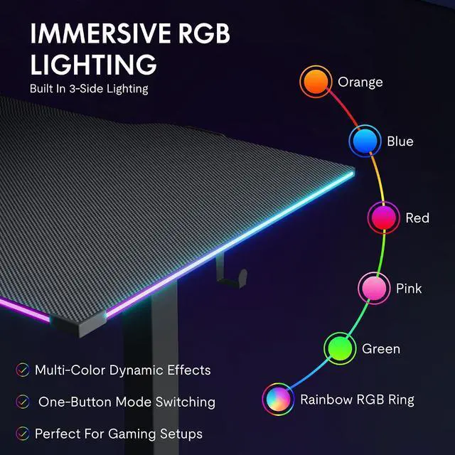 Alt view image 4 of 7 - E6G CyberX RGB LED Electric Gaming Standing Desk, 55 Inch Dual Motor 3-Stage Adjustable Desk up to 352 lbs, Large Ergonomic Computer Workstation for Gamers, Streamers & Home Studios (Black)
