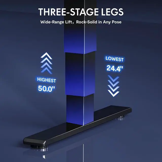 Alt view image 7 of 7 - E6G CyberX RGB LED Electric Gaming Standing Desk, 55 Inch Dual Motor 3-Stage Adjustable Desk up to 352 lbs, Large Ergonomic Computer Workstation for Gamers, Streamers & Home Studios (Black)