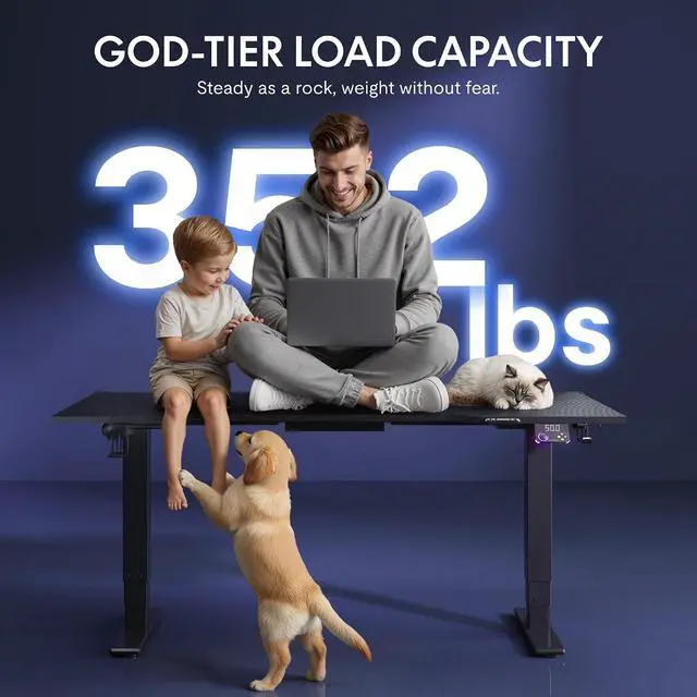 Alt view image 3 of 7 - E6G CyberX RGB LED Electric Gaming Standing Desk, 55 Inch Dual Motor 3-Stage Adjustable Desk up to 352 lbs, Large Ergonomic Computer Workstation for Gamers, Streamers & Home Studios (Black)