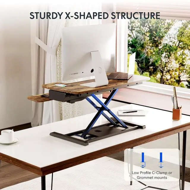 Alt view image 5 of 7 - 35" Electric Standing Desk Converter, Height Adjustable Motorized Desk Riser for Computer Monitors & Laptop Workstation, Rustic Color