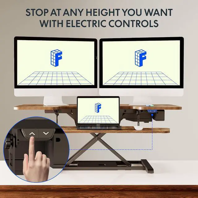 Alt view image 4 of 7 - 42" Electric Standing Desk Converter Height Adjustable Desk Strong Weight Capacity Motorized Stand up Desk Riser for Office Home, Rustic Color