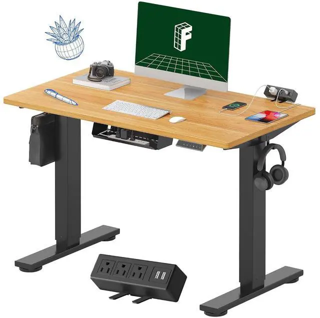 Main image of EN2 Whole-Piece Standing Desk with Clamp Power Strip, 40 x 24'' Electric Stand Up Height Adjustable Desk with Cable Management (Black Frame + 40" Maple Top, 2 Packages)