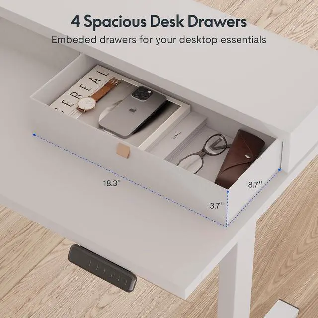 Alt view image 6 of 7 - 71" Large L Shaped Standing Desk Electric Corner Table with Shelf, 4 Storage Drawers, Adjustable Computer Workstation for Home, Office, Game, Studio, White Top + White Frame