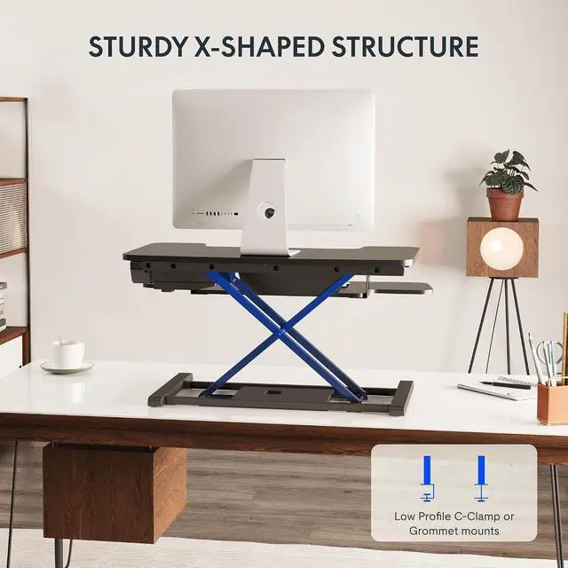 Alt view image 5 of 7 - 32" Motorized Standing Desk Converter, Electric Stand up Desk Riser, Sit to Stand Dual Monitor and Laptop Workstation with Wide Keyboard Tray, Black
