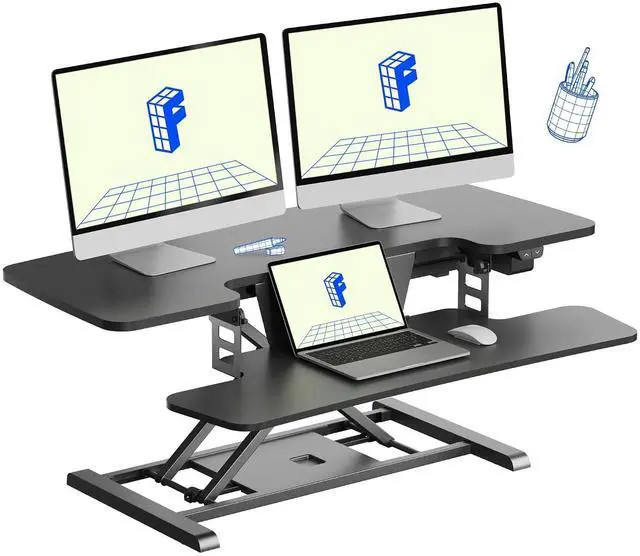 Main image of 40" Electric Standing Desk Converter, Height Adjustable Riser, Sit to Stand Monitor and Laptop Workstation with Wide Keyboard Tray, Black