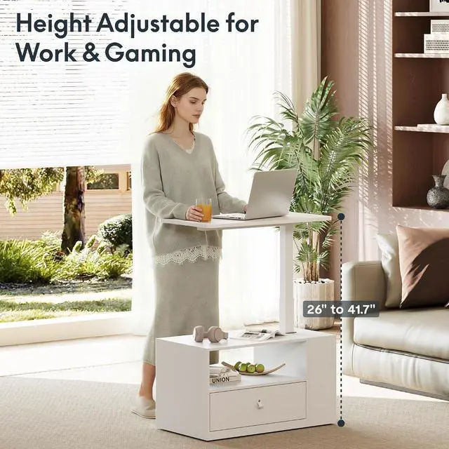 Alt view image 6 of 7 - H7 CAB Mobile Standing Desk with Storage Cabinet Pneumatic Laptop Rolling Computer Cart Movable Height Adjustable Small Sit Stand Desk Computer Workstations Home Use,White+Maple