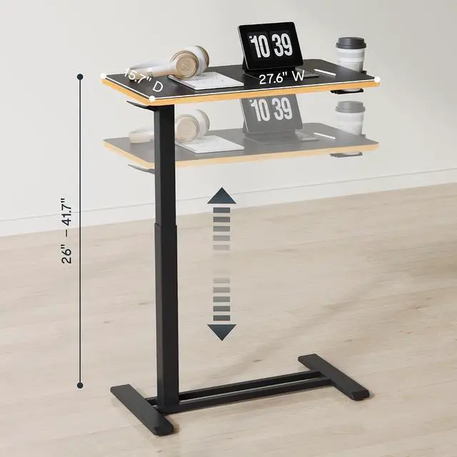 Alt view image 3 of 7 - Mobile Standing Desk with Wheels Pneumatic Laptop Desk Rolling Computer Cart Movable Height Adjustable Small Sit Stand Desk Computer Workstations Home Use31.5" W x 17.7" D, Black+Maple