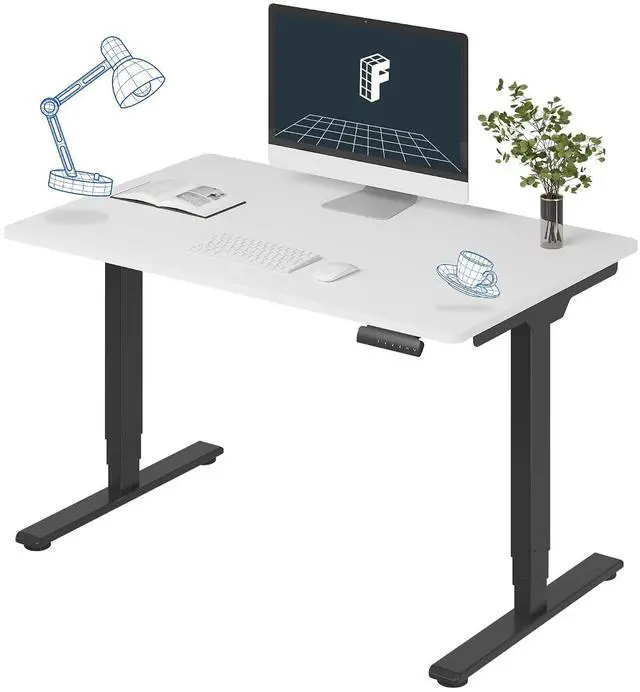 Main image of E6 3-Stage Dual Motor Electric Standing Desk 48 x 30 Sit Stand Up Desk, Holds 220 lbs, Adjustable Height w/Memory Presets, One-Piece White Desktop & Black Frame, Ships in 2 Boxes