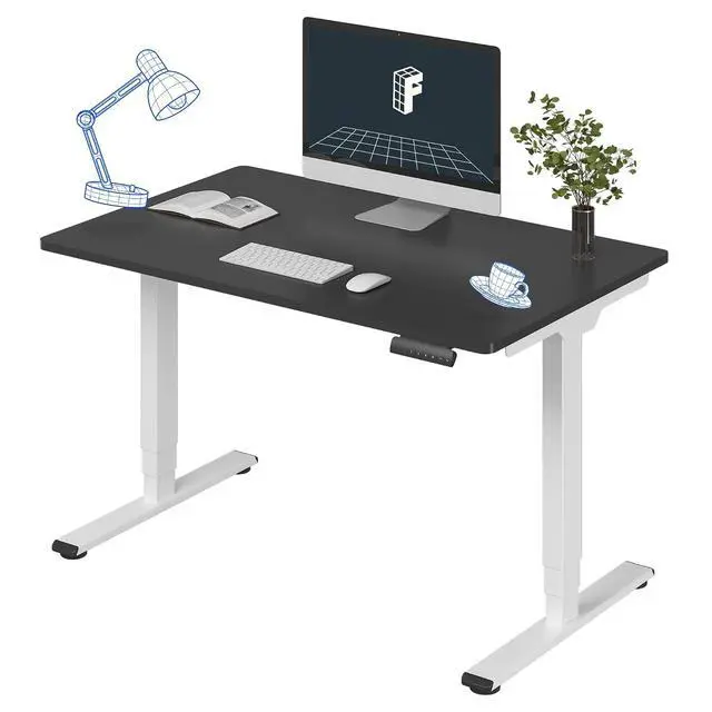 Main image of E6 3-Stage Dual Motor Electric Standing Desk 48 x 30 Sit Stand Up Desk, Holds 220 lbs, Adjustable Height w/Memory Presets, One-Piece Black Desktop & White Frame, Ships in 2 Boxes