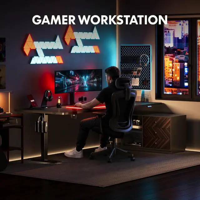 Alt view image 7 of 7 - L Shaped Executive Standing Desk with Drawers, Large Electric Height Adjustable Desk, Sit Stand Desk for Home Office and Workstation, PC Cabinet (79"x32" Black)