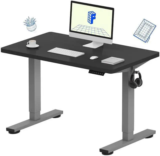 Main image of EN1 One-Piece Adjustable Desk 40 x 24 Inches Stand Up Desk Workstation Electric Standing Desk with Seamless Desktop (Silver Frame + 40 inches Black Top, 2 Packages)