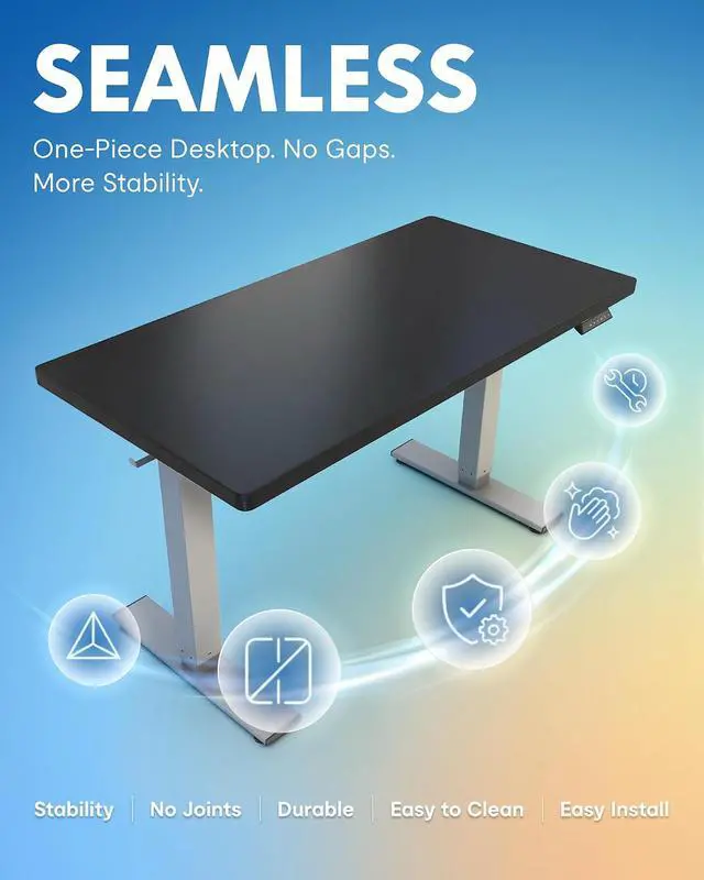 Alt view image 4 of 7 - EN1 One-Piece Adjustable Desk 40 x 24 Inches Stand Up Desk Workstation Electric Standing Desk with Seamless Desktop (Silver Frame + 40 inches Black Top, 2 Packages)