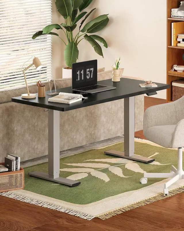 Alt view image 2 of 7 - EN1 One-Piece Adjustable Desk 40 x 24 Inches Stand Up Desk Workstation Electric Standing Desk with Seamless Desktop (Silver Frame + 40 inches Black Top, 2 Packages)