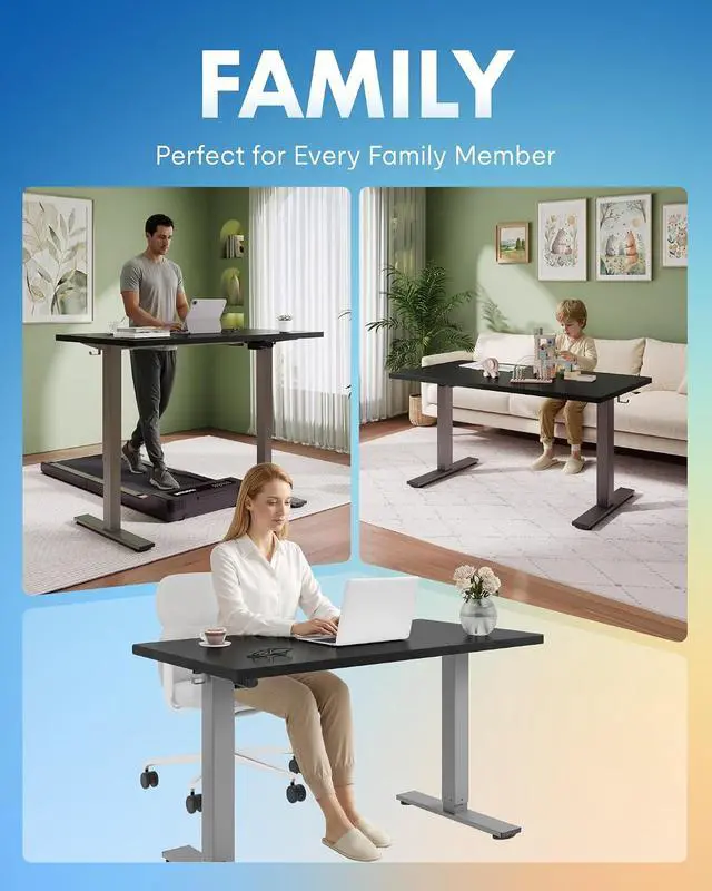 Alt view image 7 of 7 - EN1 One-Piece Adjustable Desk 40 x 24 Inches Stand Up Desk Workstation Electric Standing Desk with Seamless Desktop (Silver Frame + 40 inches Black Top, 2 Packages)