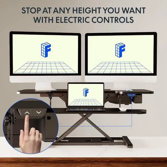 Alt view image 4 of 7 - 40" Electric Standing Desk Converter, Height Adjustable Riser, Sit to Stand Monitor and Laptop Workstation with Wide Keyboard Tray, Black