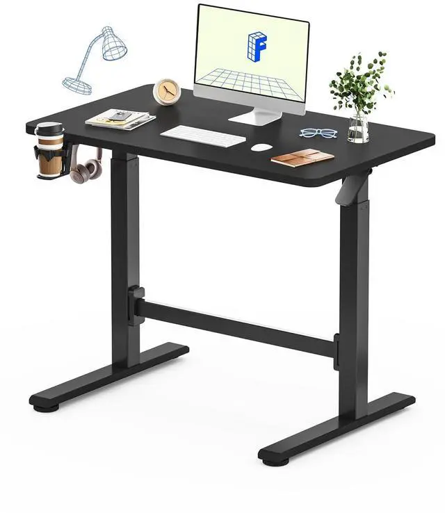 Main image of H7 Plus Gas Spring Adjustable Standing Desk, Mobile Rolling Sit-Stand Table with Wheels, Cordless Stand Up Desk for Small Spaces & Home Office, 40" One-Piece Desktop Black,Height 27.6"45"