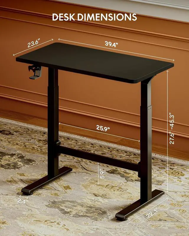 Alt view image 2 of 7 - H7 Plus Gas Spring Adjustable Standing Desk, Mobile Rolling Sit-Stand Table with Wheels, Cordless Stand Up Desk for Small Spaces & Home Office, 40" One-Piece Desktop Black,Height 27.6"45"