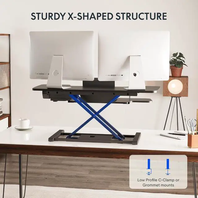 Alt view image 7 of 7 - 40" Electric Standing Desk Converter, Height Adjustable Riser, Sit to Stand Monitor and Laptop Workstation with Wide Keyboard Tray, Black