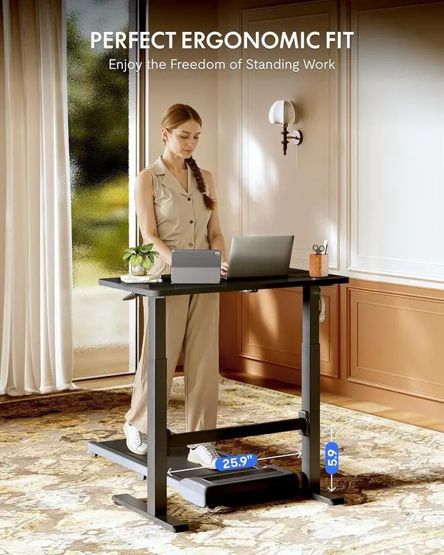 Alt view image 3 of 7 - H7 Plus Gas Spring Adjustable Standing Desk, Mobile Rolling Sit-Stand Table with Wheels, Cordless Stand Up Desk for Small Spaces & Home Office, 40" One-Piece Desktop Black,Height 27.6"45"