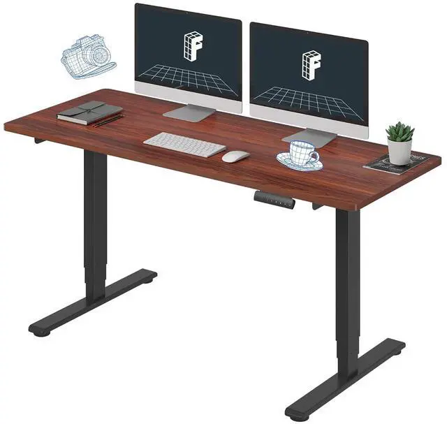 Main image of E6 3-Stage Dual Motor 60 x 24 Electric Standing Desk Sit Stand Up Desk, Holds 220 lbs, Adjustable Height w/Memory Presets, One-Piece Mahogany Desktop & Black Frame, Ships in 2 Boxes