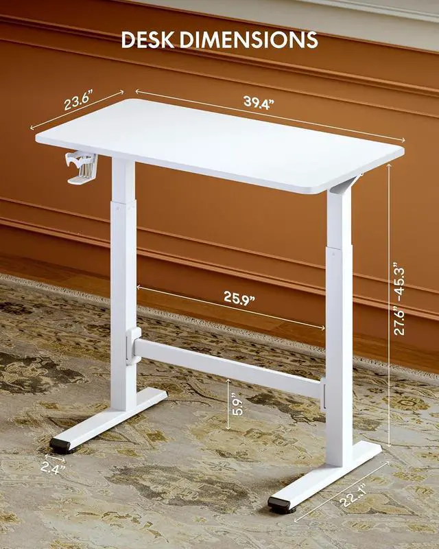 Alt view image 2 of 7 - H7 Plus Gas Spring Adjustable Standing Desk, Mobile Rolling Sit-Stand Workstation with Whee, Cordless Stand Up Desk for Small Room & Home Office, 40" One-Piece Desktop White,height 27.6"45"