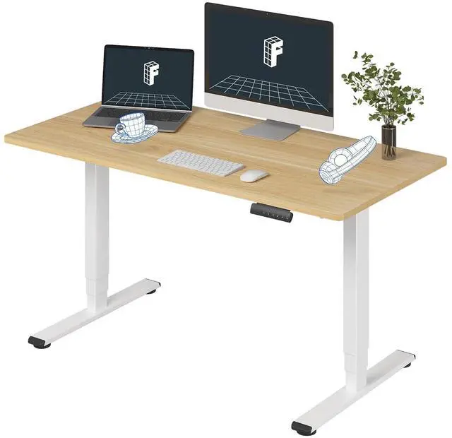 Main image of E6 3-Stage Dual Motor Electric Standing Desk 55 x 28 Sit Stand Up Desk, Holds 220 lbs, Adjustable Height w/Memory Presets, One-Piece Maple Desktop & White Frame, Ships in 2 Boxes