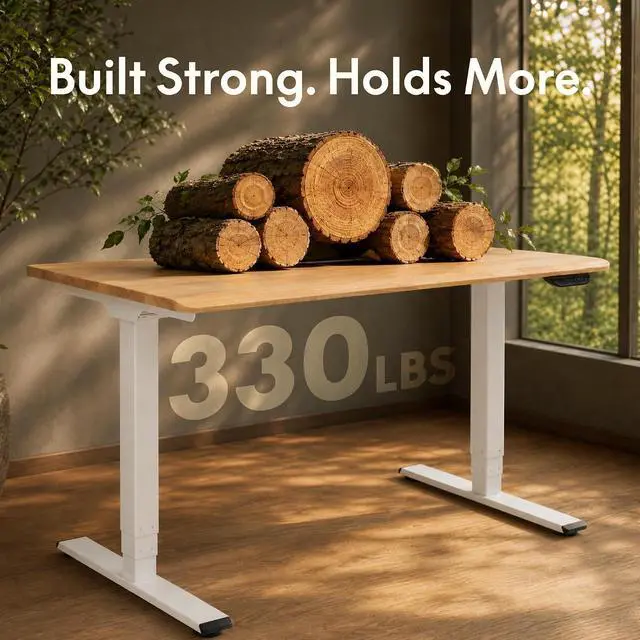 Alt view image 7 of 7 - E6 MAX 1" Thick Beveled-Edge Solid Wood Standing Desk, 63"x30" Dual Motor 3-Stage Heavy Duty Workstation, 330lbs Weight Capacity Height Adjustable Desk (Light Oak Rubberwood + Black Frame)