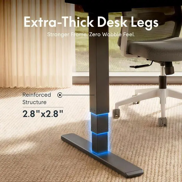 Alt view image 6 of 7 - E6 MAX 1" Thick Beveled-Edge Solid Wood Standing Desk, 63"x30" Dual Motor 3-Stage Heavy Duty Workstation, 330lbs Weight Capacity Height Adjustable Desk (Light Oak Rubberwood + Black Frame)
