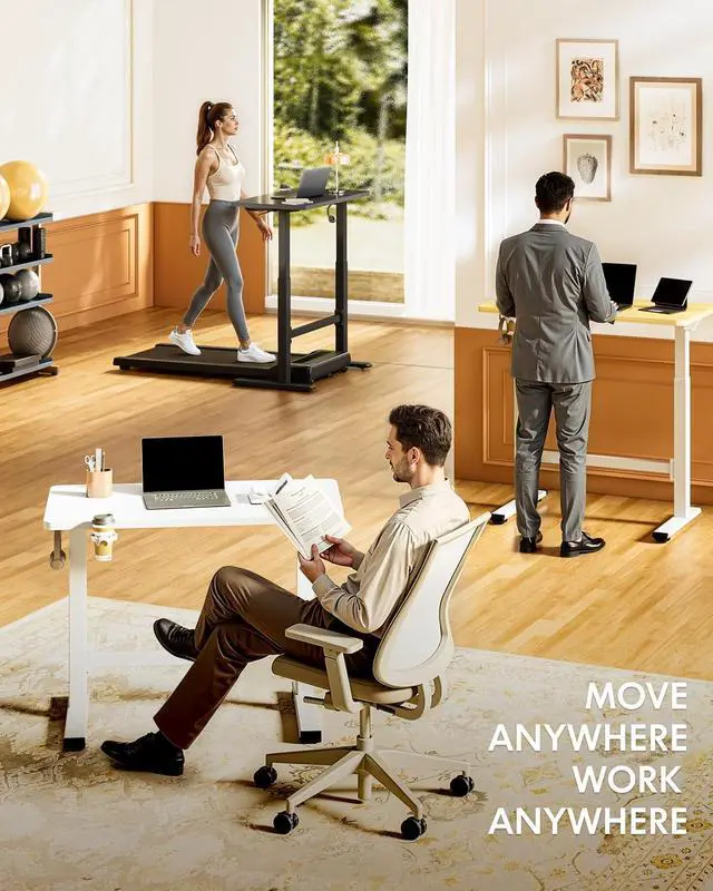 Alt view image 6 of 7 - H7 Plus Gas Spring Adjustable Standing Desk, Mobile Rolling Sit-Stand Table with Wheels, Cordless Stand Up Desk for Small Spaces & Home Office, 48" One-Piece Desktop Maple,Height 27.6"45"
