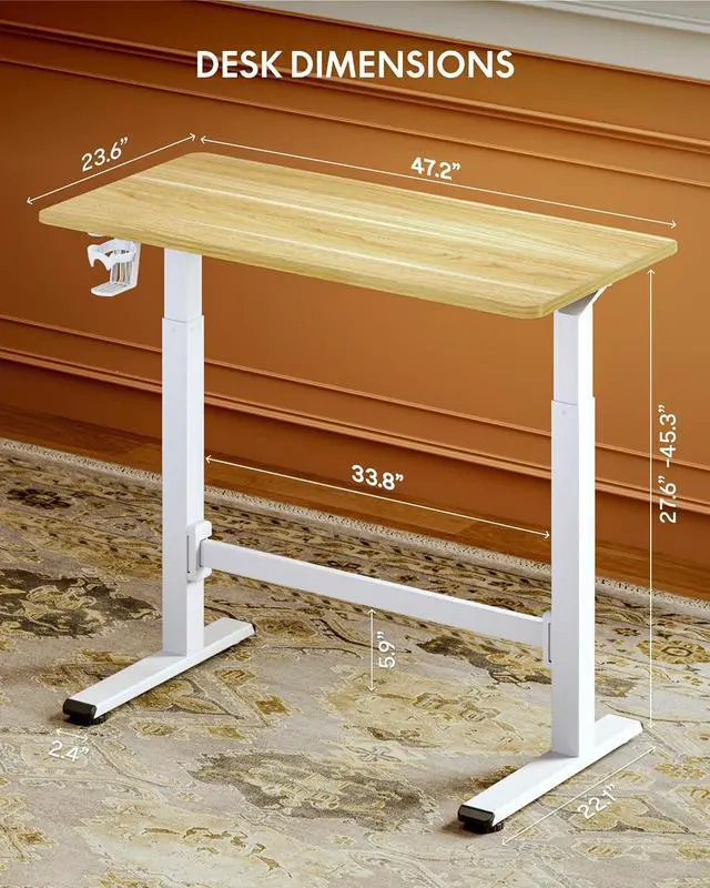Alt view image 2 of 7 - H7 Plus Gas Spring Adjustable Standing Desk, Mobile Rolling Sit-Stand Table with Wheels, Cordless Stand Up Desk for Small Spaces & Home Office, 48" One-Piece Desktop Maple,Height 27.6"45"