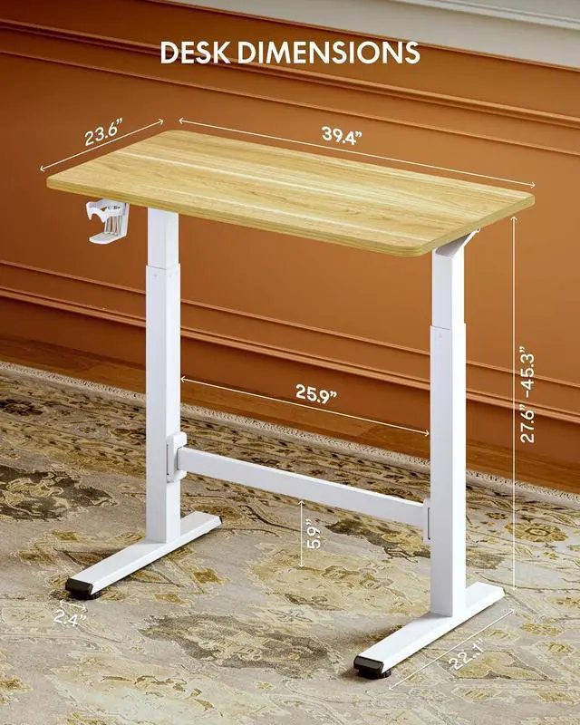 Alt view image 2 of 7 - H7 Plus Gas Spring Adjustable Standing Desk, Mobile Rolling Sit-Stand Workstation with Wheel, Cordless Stand Up Desk for Small Room & Home Office 40" One-Piece Desktop Maple,height 27.6"45"