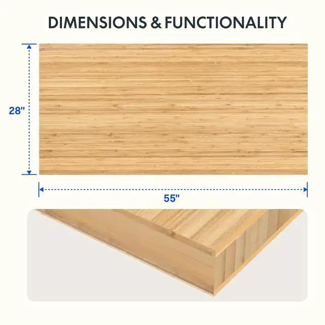 Alt view image 2 of 7 - Whole Piece Bamboo 55"x28" Desktop Height Adjustable Desk Rectangular Tabletop