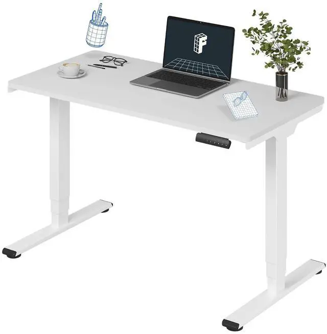 Main image of E6 3-Stage Dual Motor Electric Standing Desk 48 x 24 Sit Stand Up Desk, Holds 220 lbs, Adjustable Height w/Memory Presets, One-Piece White Desktop & White Frame, Ships in 2 Boxes