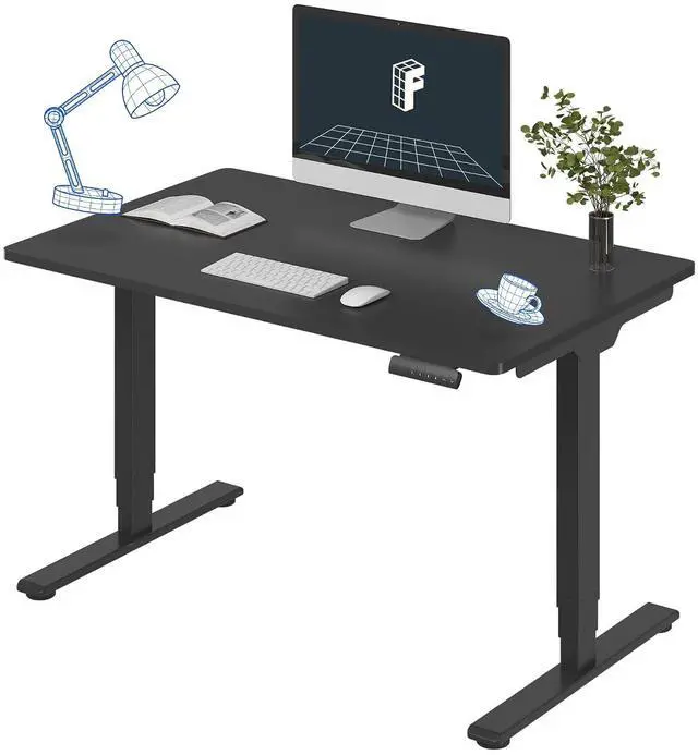Main image of E6 3-Stage Dual Motor Electric Standing Desk 48 x 30 Sit Stand Up Desk, Holds 220 lbs, Adjustable Height w/Memory Presets, One-Piece Black Desktop & Black Frame, Ships in 2 Boxes