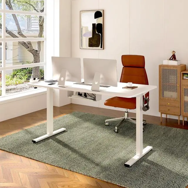 Alt view image 2 of 7 - EN2 Whole-Piece Standing Desk with Clamp Power Strip, 40 x 24 Electric Stand Up Height Adjustable Desk with Cable Management (White Frame + 40" White Top)
