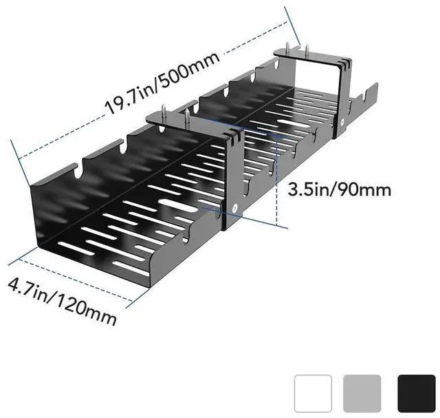 Alt view image 4 of 7 - Under Desk Cable Management Tray, Metal Raceway Wires Cable Tidy Organizer, Office and Home Cable Tray Use for Standing Desk (Black)