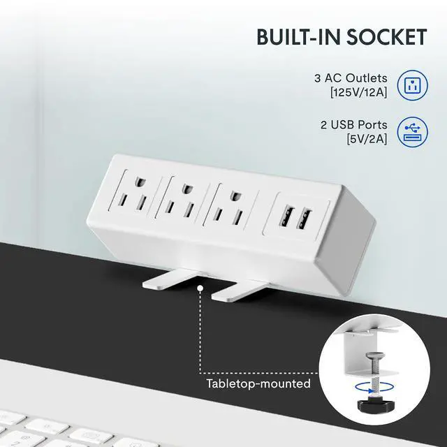 Alt view image 3 of 7 - EN2 Whole-Piece Standing Desk with Clamp Power Strip, 48x24 Electric Stand Up Height Adjustable Desk with Cable Management (White Frame + 48" White Top)