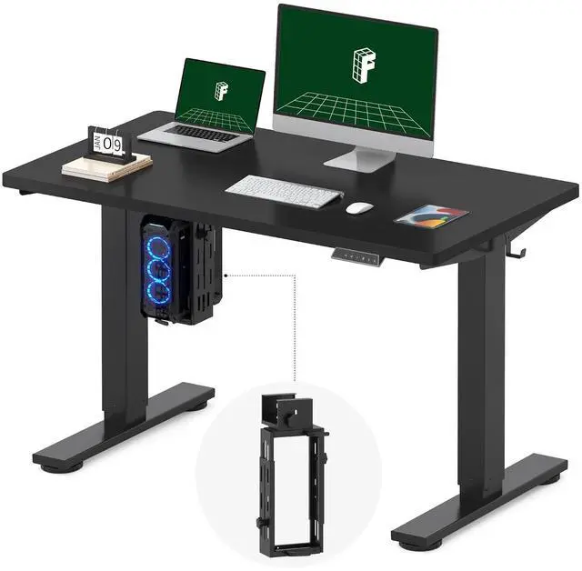 Main image of EN2 48''x24'' Electric Standing Desk with PC Stand Bundle, One-Piece Desktop, Easy-to-Install Hanging Design PC Mount, Bundle for Home Office, Game & Small Spaces, Black