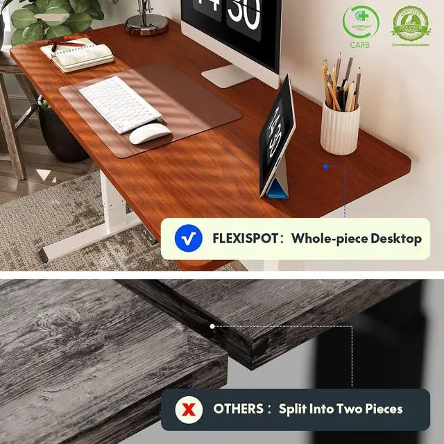 Alt view image 5 of 7 - E6 3-Stage Dual Motor 60 x 24 Electric Standing Desk Sit Stand Up Desk, Holds 220 lbs, Adjustable Height w/Memory Presets, One-Piece Mahogany Desktop & White Frame, Ships in 2 Boxes