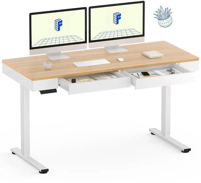 Main image of Standing Desk with Drawer, 55 x 24 Inch Whole Piece Electric Adjustable Height Stand Up Computer Workstation for Home, Office, Maple