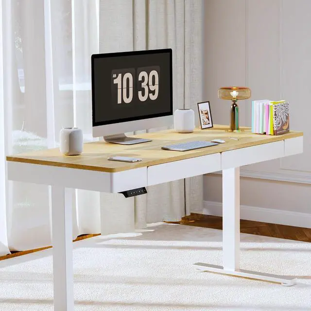 Alt view image 2 of 6 - Standing Desk with Drawer, 55 x 24 Inch Whole Piece Electric Adjustable Height Stand Up Computer Workstation for Home, Office, Maple