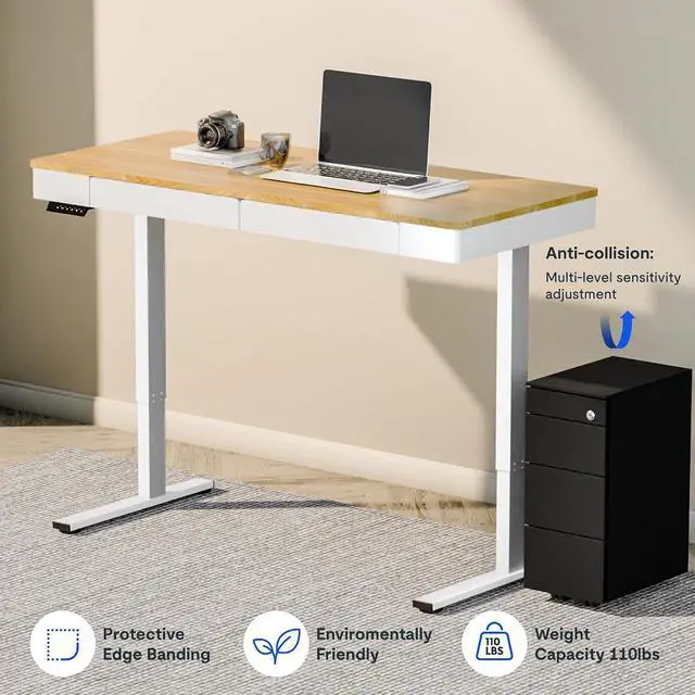 Alt view image 4 of 6 - Standing Desk with Drawer, 55 x 24 Inch Whole Piece Electric Adjustable Height Stand Up Computer Workstation for Home, Office, Maple